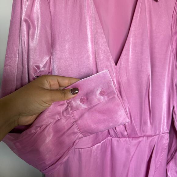 Abercrombie & Fitch Women Satin Dress Large Tall Drapey Barbiecore Holiday Party - Picture 4 of 7